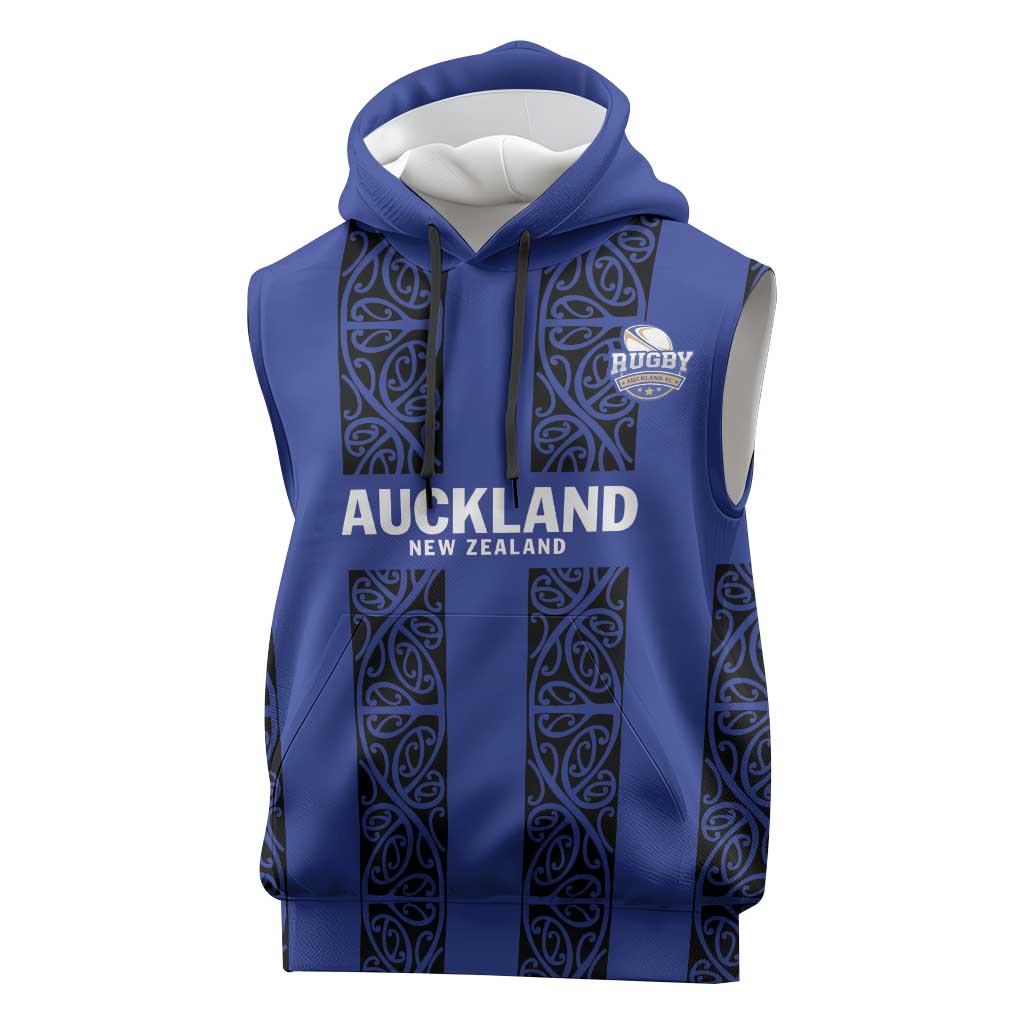 Custom Oceania Football NZ Auckland Sleeveless Hoodie Maori Tribal Pattern LT9 Blue - Polynesian Pride