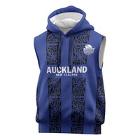 Custom Oceania Football NZ Auckland Sleeveless Hoodie Maori Tribal Pattern LT9 Blue - Polynesian Pride