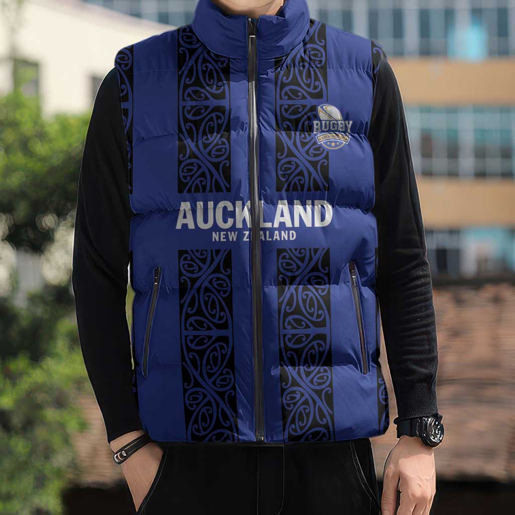 Custom Oceania Football NZ Auckland Sleeveless Puffer Jacket Maori Tribal Pattern LT9 - Polynesian Pride