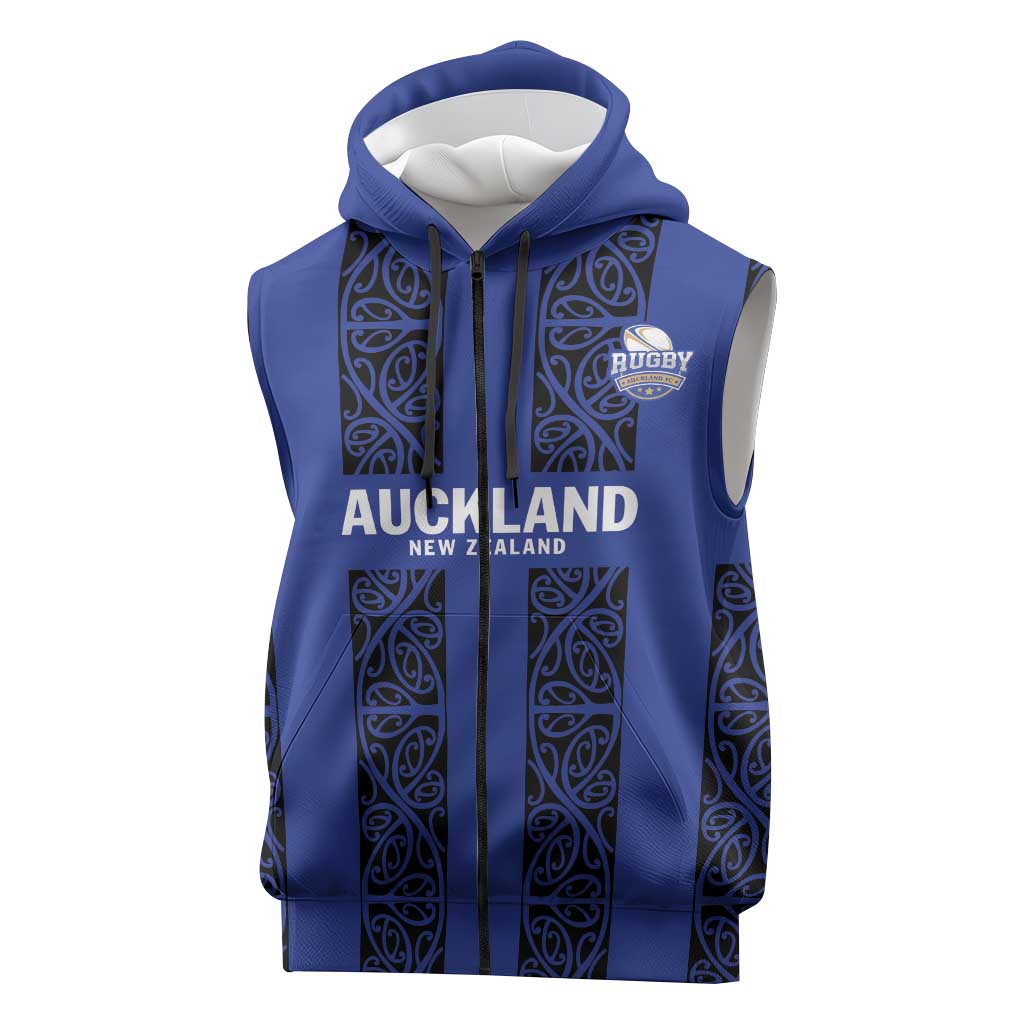 Custom Oceania Football NZ Auckland Sleeveless Zip Hoodie Maori Tribal Pattern
