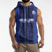Custom Oceania Football NZ Auckland Sleeveless Zip Hoodie Maori Tribal Pattern LT9 - Polynesian Pride