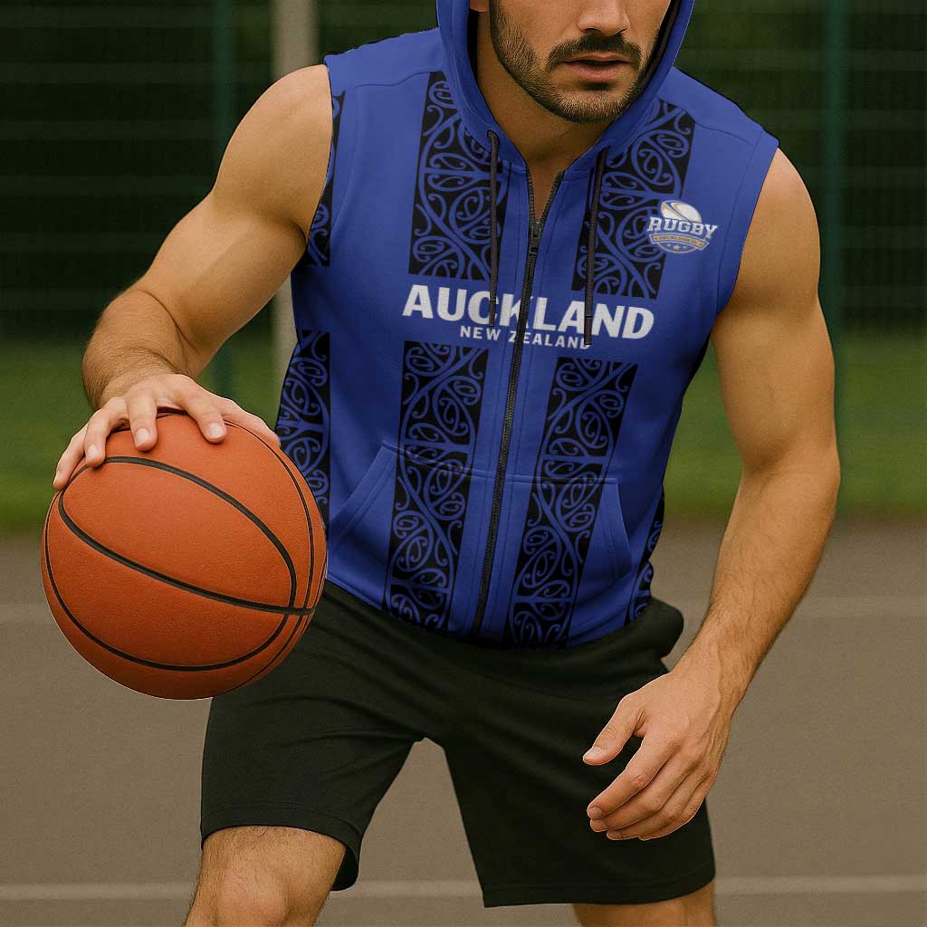 Custom Oceania Football NZ Auckland Sleeveless Zip Hoodie Maori Tribal Pattern LT9 - Polynesian Pride