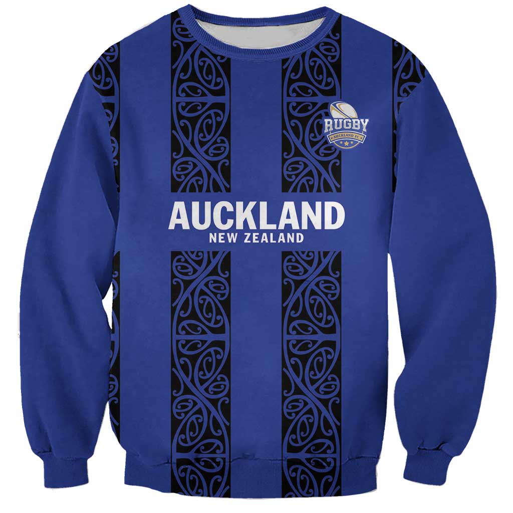 Custom Oceania Football NZ Auckland Sweatshirt Maori Tribal Pattern LT9 Unisex Blue - Polynesian Pride