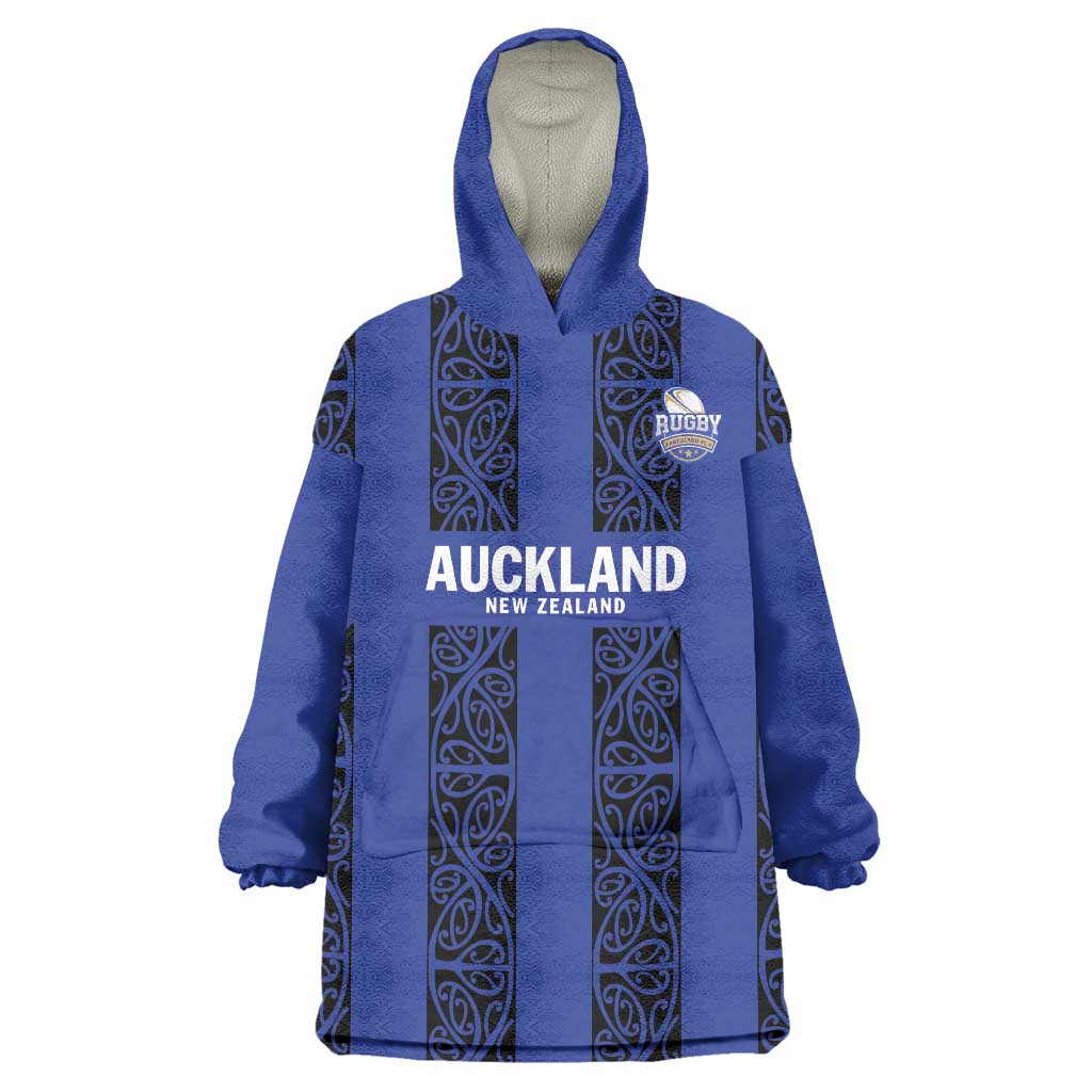 Custom Oceania Football NZ Auckland Wearable Blanket Hoodie Maori Tribal Pattern LT9 One Size Blue - Polynesian Pride