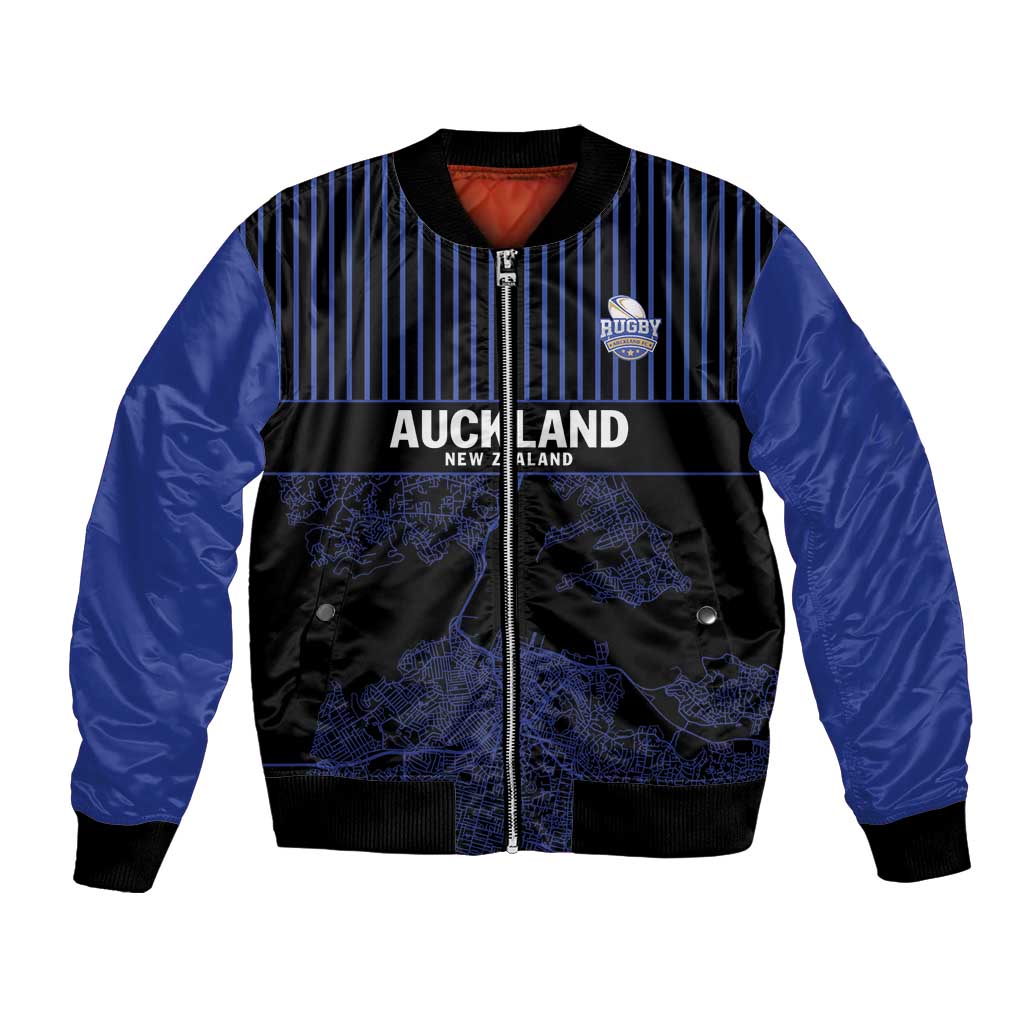 Custom Oceania Football NZ Auckland Bomber Jacket Minimal City Map Style LT9 Unisex Blue - Polynesian Pride