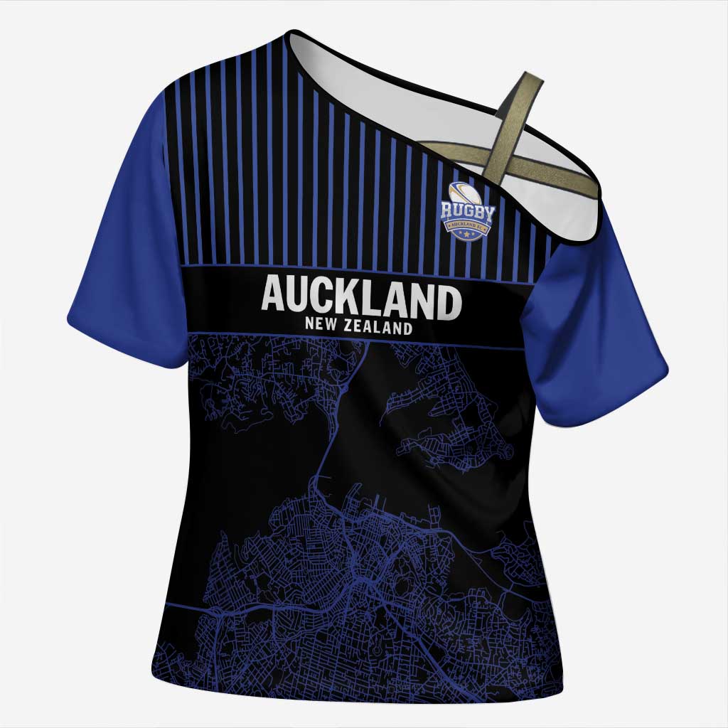 Custom Oceania Football NZ Auckland Cross Shoulder Shirt Minimal City Map Style LT9 Female Blue - Polynesian Pride
