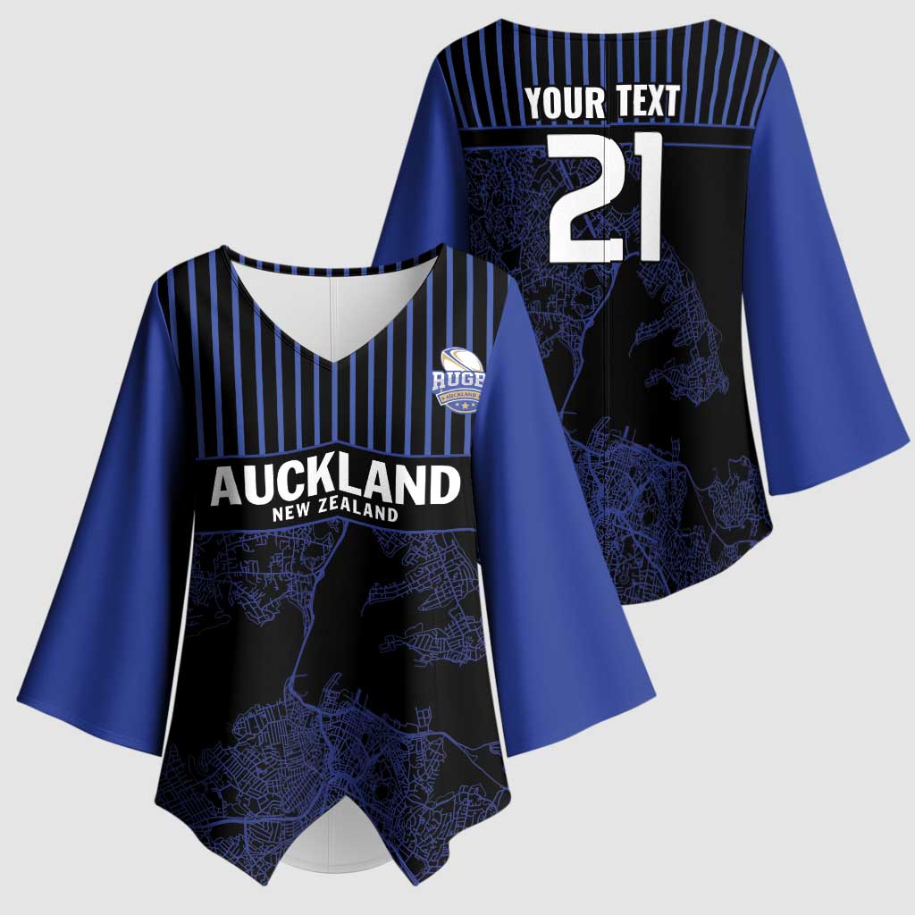 Custom Oceania Football NZ Auckland Kimono Sleeve Blouse Minimal City Map Style LT9 - Polynesian Pride