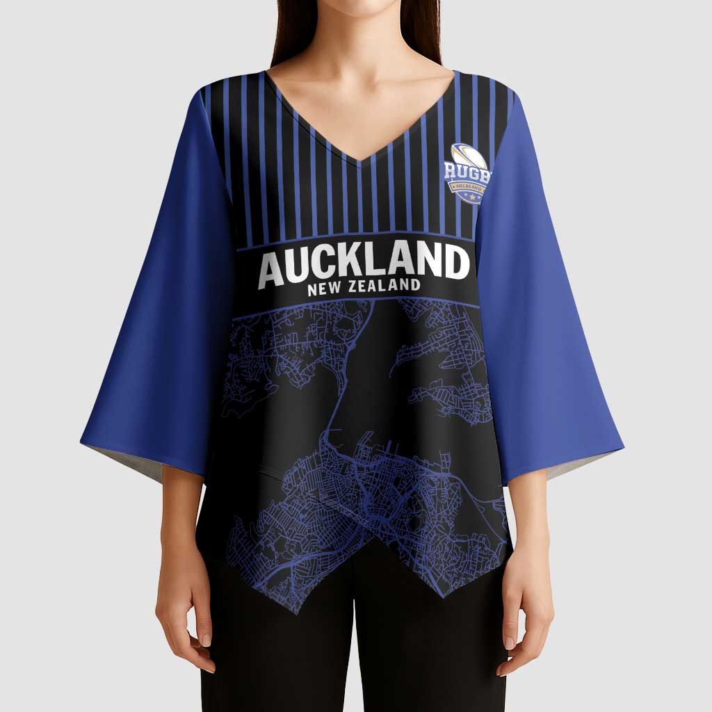 Custom Oceania Football NZ Auckland Kimono Sleeve Blouse Minimal City Map Style LT9 - Polynesian Pride