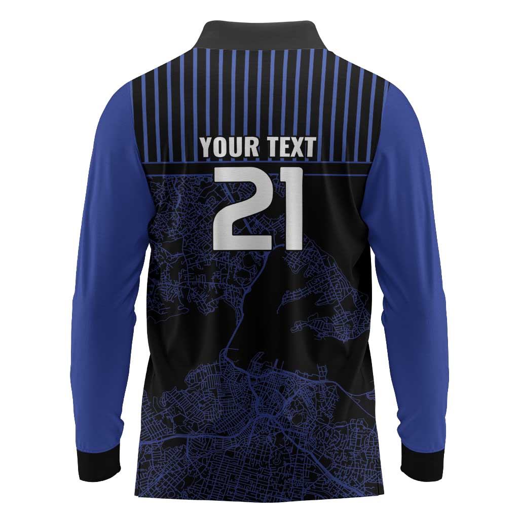Custom Oceania Football NZ Auckland Long Sleeve Polo Shirt Minimal City Map Style LT9 - Polynesian Pride