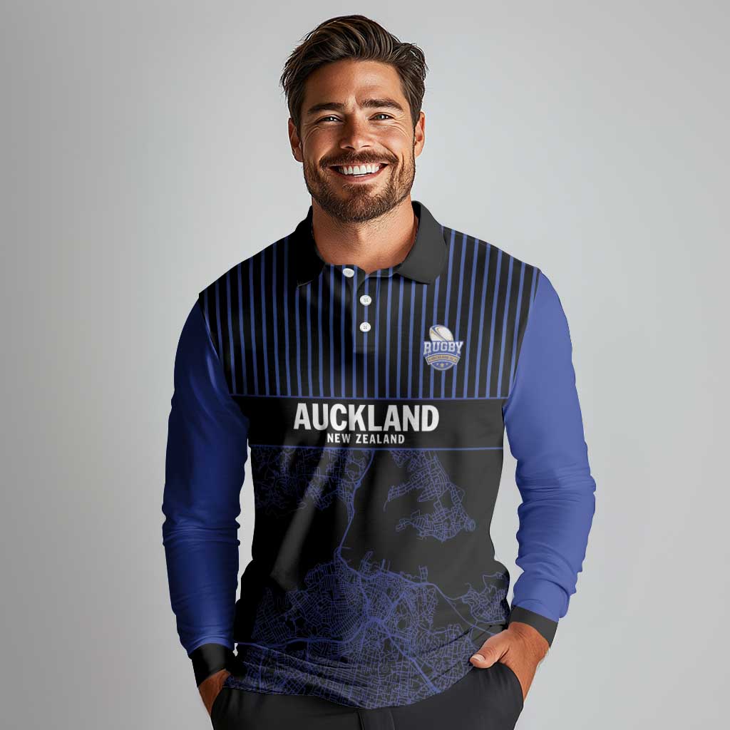 Custom Oceania Football NZ Auckland Long Sleeve Polo Shirt Minimal City Map Style LT9 - Polynesian Pride