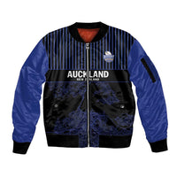 Custom Oceania Football NZ Auckland Sleeve Zip Bomber Jacket Minimal City Map Style LT9 Unisex Blue - Polynesian Pride