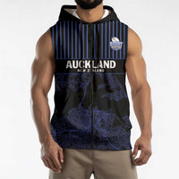 Custom Oceania Football NZ Auckland Sleeveless Zip Hoodie Minimal City Map Style