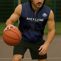 Custom Oceania Football NZ Auckland Sleeveless Zip Hoodie Minimal City Map Style