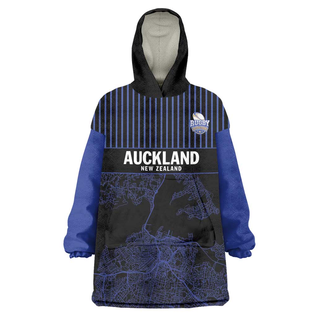 Custom Oceania Football NZ Auckland Wearable Blanket Hoodie Minimal City Map Style LT9 One Size Blue - Polynesian Pride