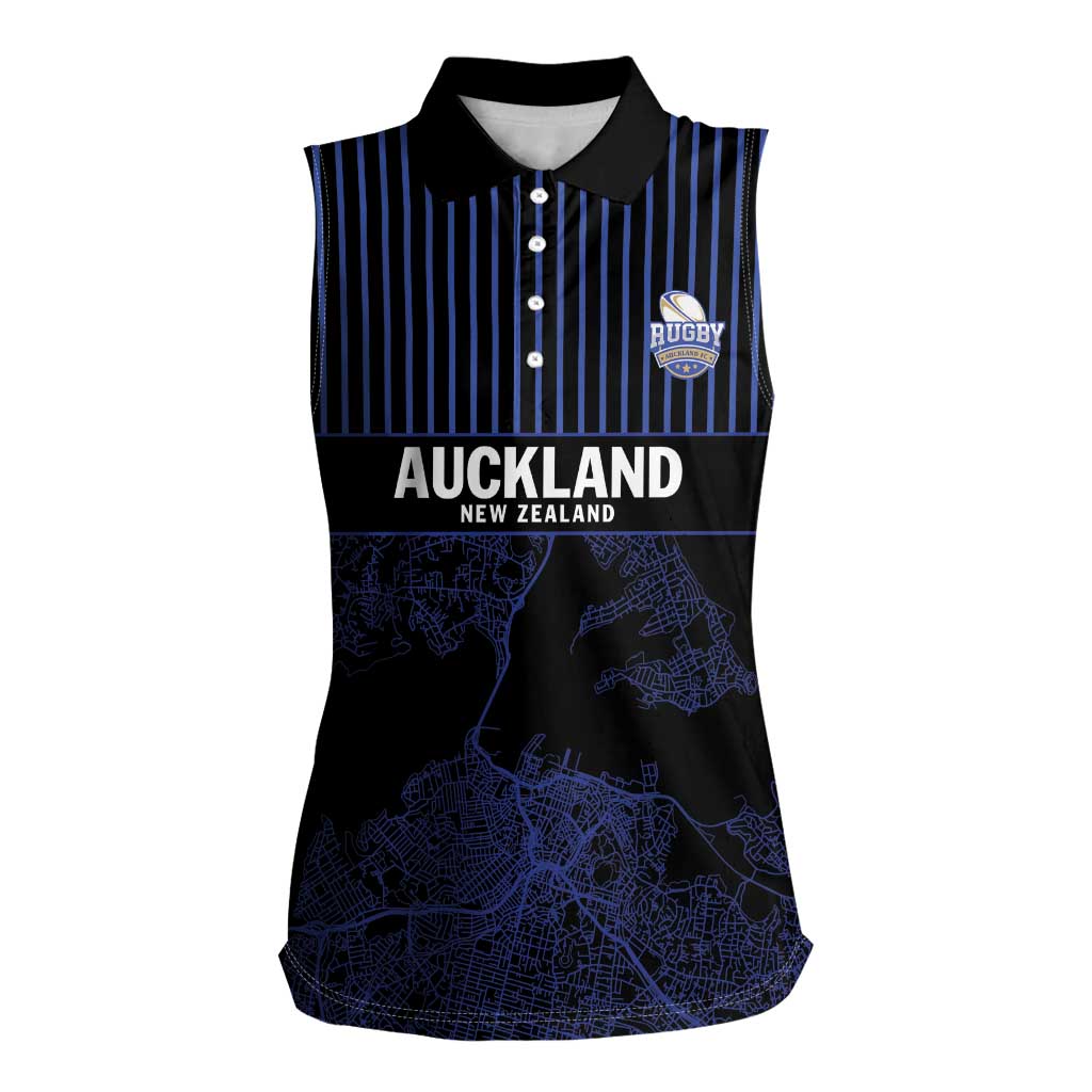 Custom Oceania Football NZ Auckland Women Sleeveless Polo Shirt Minimal City Map Style LT9 Female Blue - Polynesian Pride