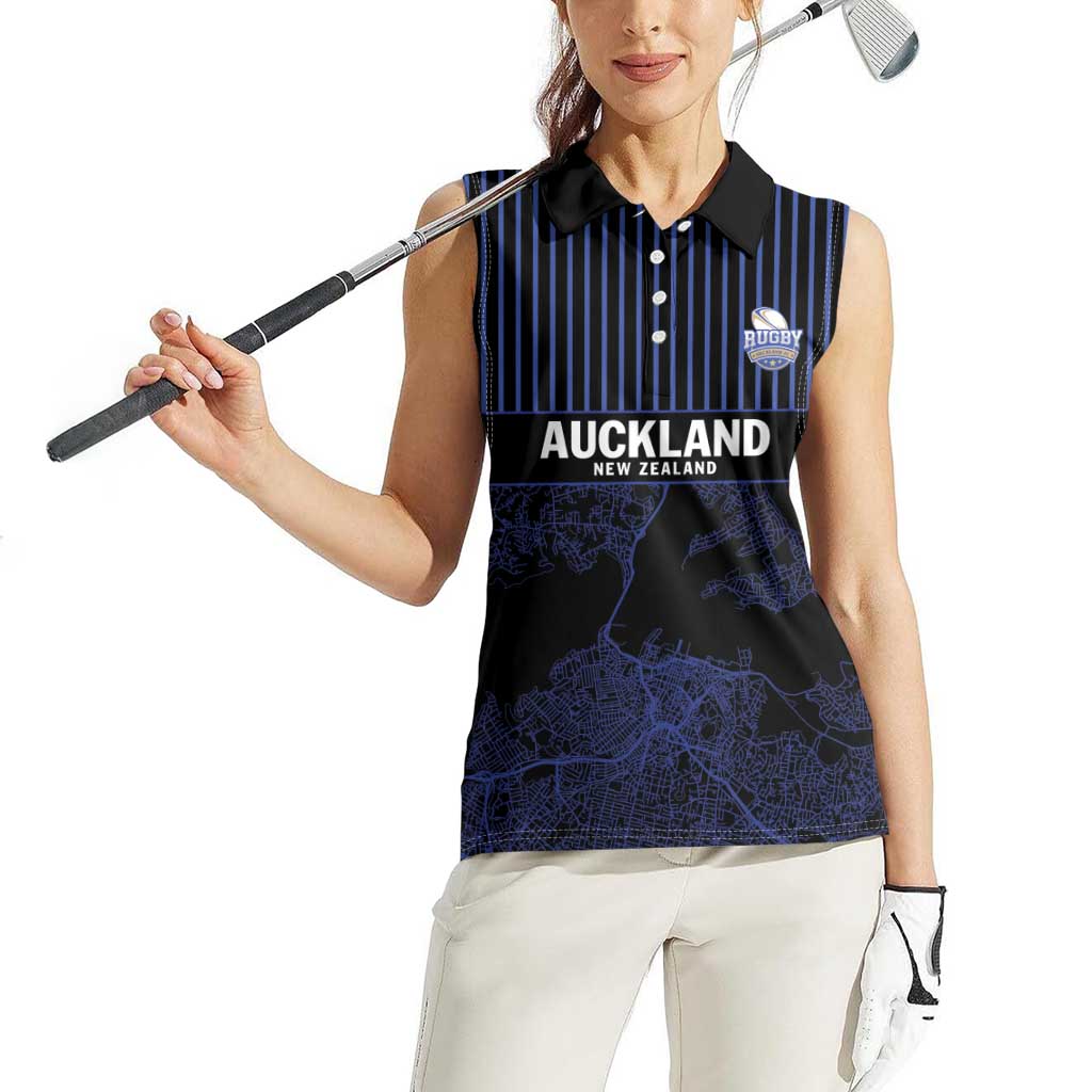 Custom Oceania Football NZ Auckland Women Sleeveless Polo Shirt Minimal City Map Style