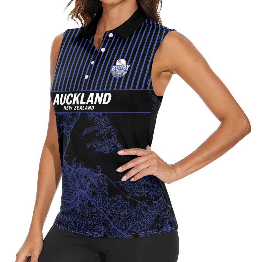 Custom Oceania Football NZ Auckland Women Sleeveless Polo Shirt Minimal City Map Style