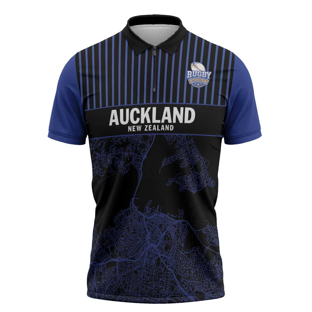 Custom Oceania Football NZ Auckland Zipper Polo Shirt Minimal City Map Style LT9 Blue - Polynesian Pride