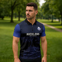 Custom Oceania Football NZ Auckland Zipper Polo Shirt Minimal City Map Style LT9 - Polynesian Pride