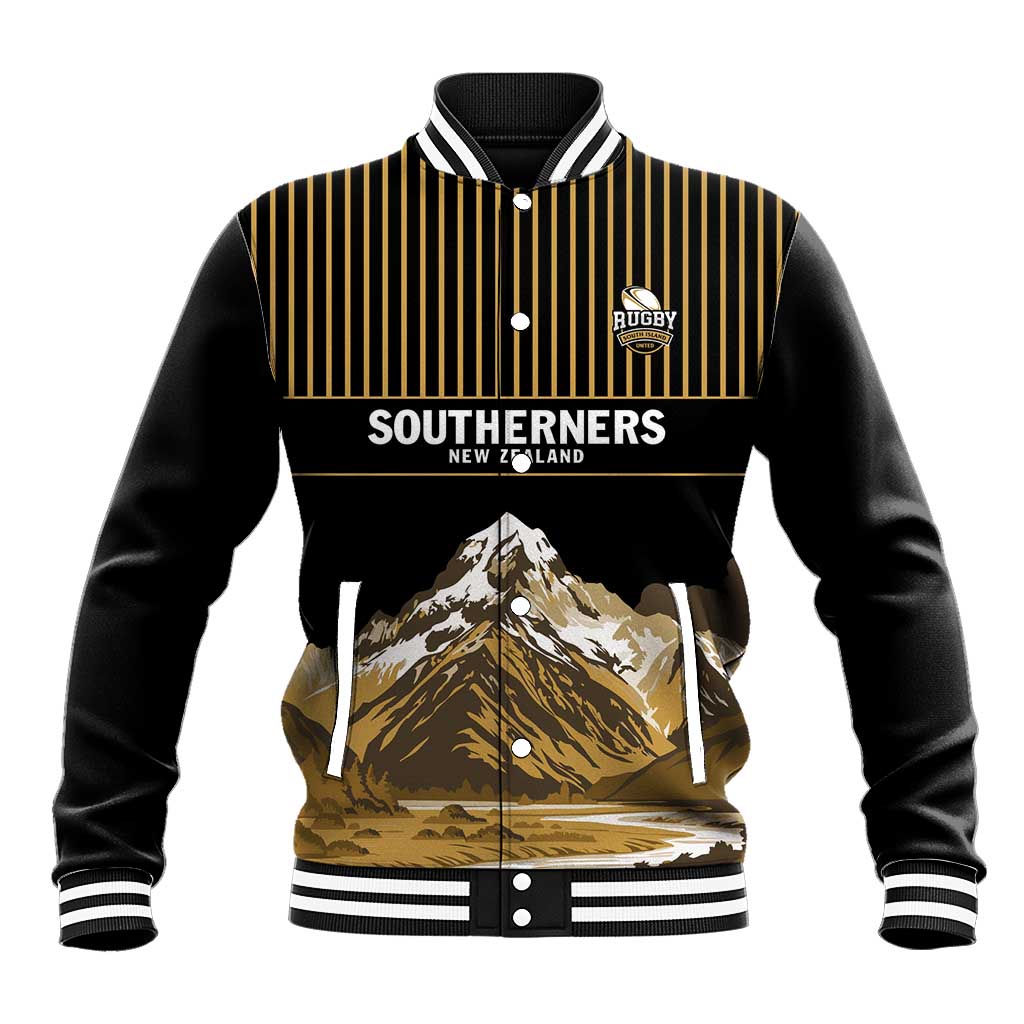 Custom Oceania Football NZ South Island Baseball Jacket Minimal Mount Cook Silhouette LT9 Unisex Black - Polynesian Pride
