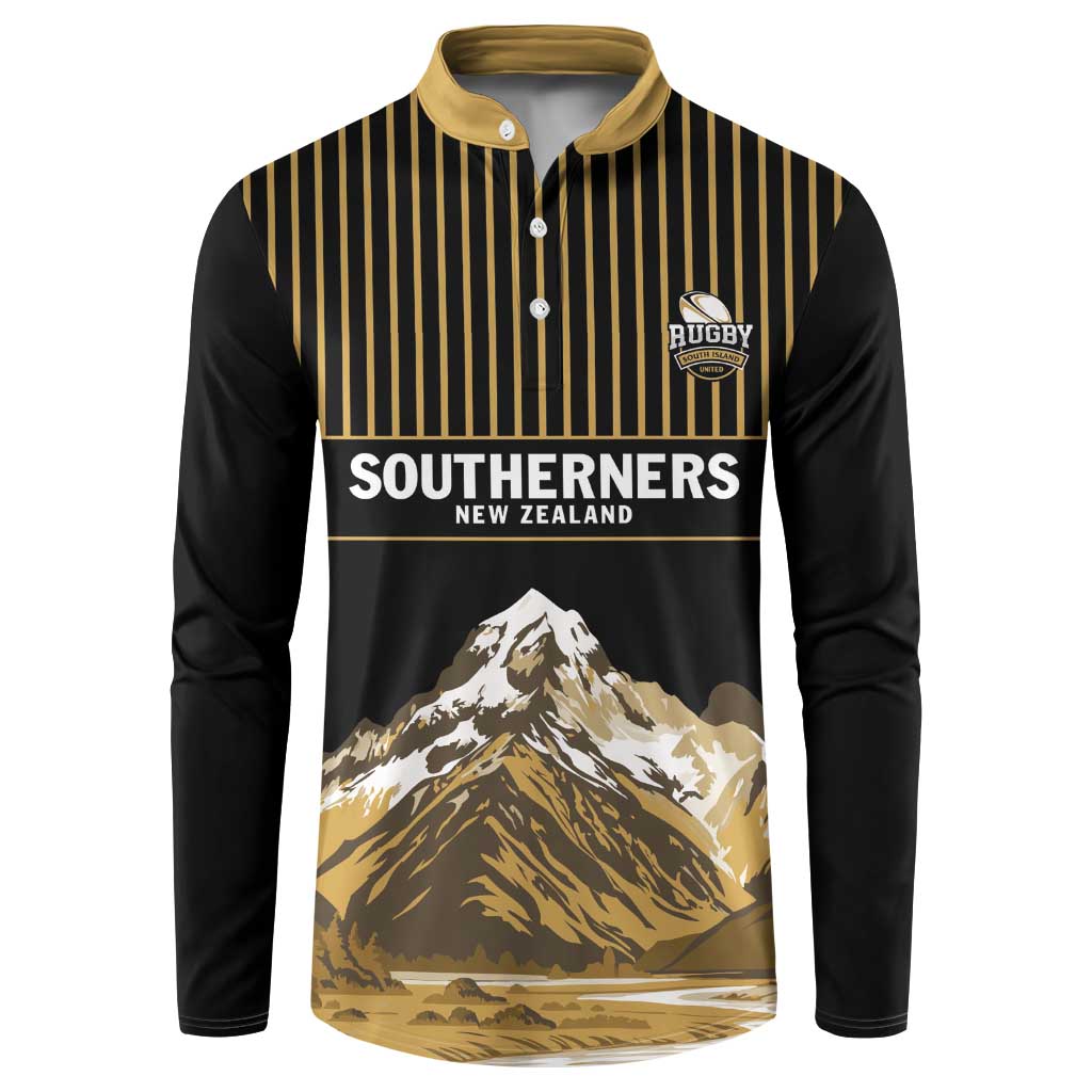 Custom Oceania Football NZ South Island Button Sweatshirt Minimal Mount Cook Silhouette LT9 Black - Polynesian Pride