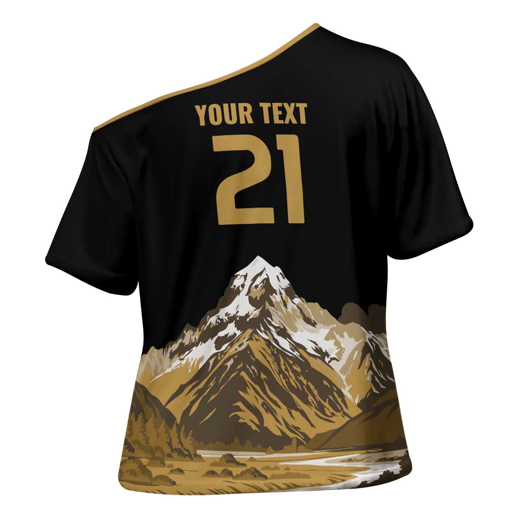 Custom Oceania Football NZ South Island Cross Shoulder Shirt Minimal Mount Cook Silhouette LT9 - Polynesian Pride