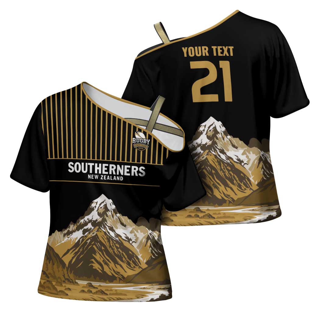Custom Oceania Football NZ South Island Cross Shoulder Shirt Minimal Mount Cook Silhouette LT9 - Polynesian Pride