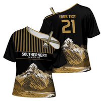 Custom Oceania Football NZ South Island Cross Shoulder Shirt Minimal Mount Cook Silhouette LT9 - Polynesian Pride