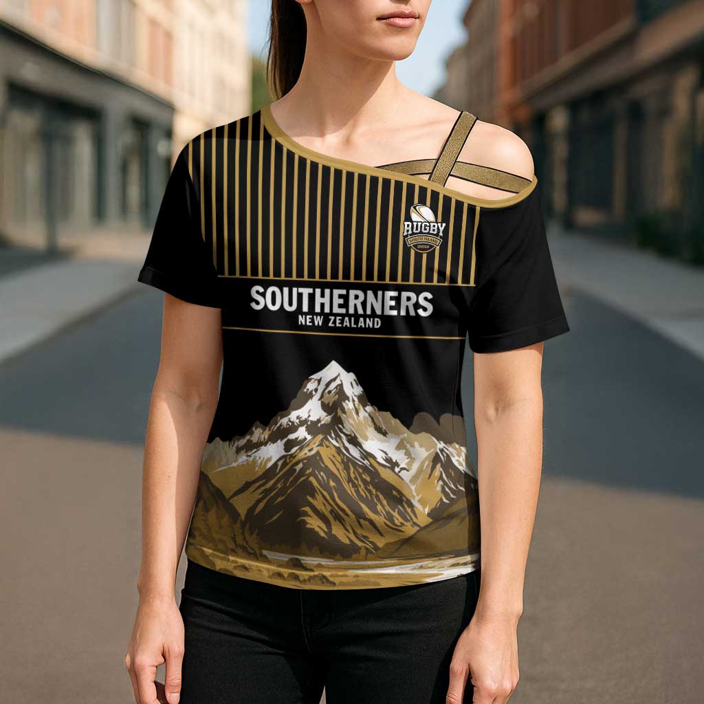 Custom Oceania Football NZ South Island Cross Shoulder Shirt Minimal Mount Cook Silhouette LT9 - Polynesian Pride