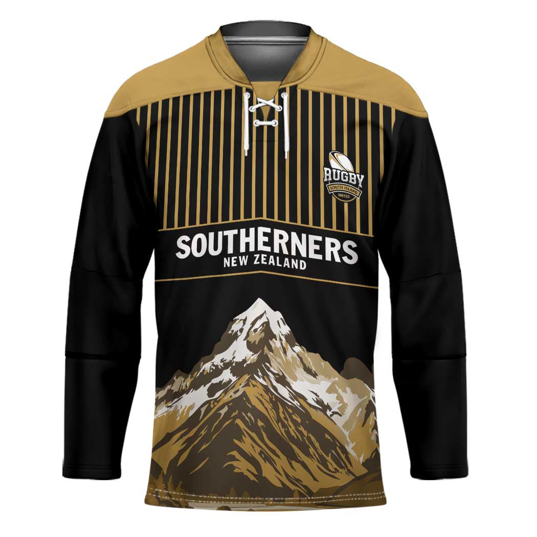 Custom Oceania Football NZ South Island Hockey Jersey Minimal Mount Cook Silhouette LT9 Unisex Black - Polynesian Pride