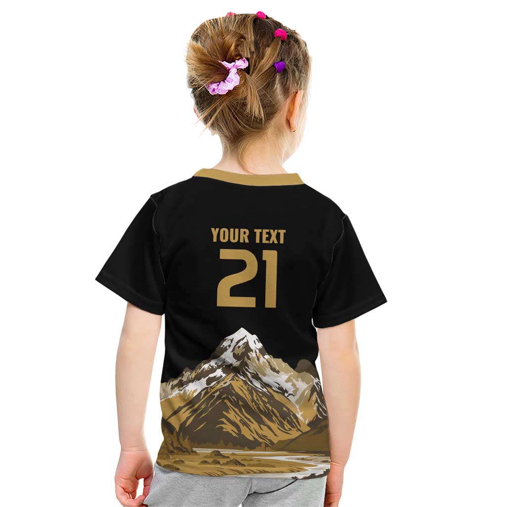 Custom Oceania Football NZ South Island Kid T Shirt Minimal Mount Cook Silhouette LT9 - Polynesian Pride