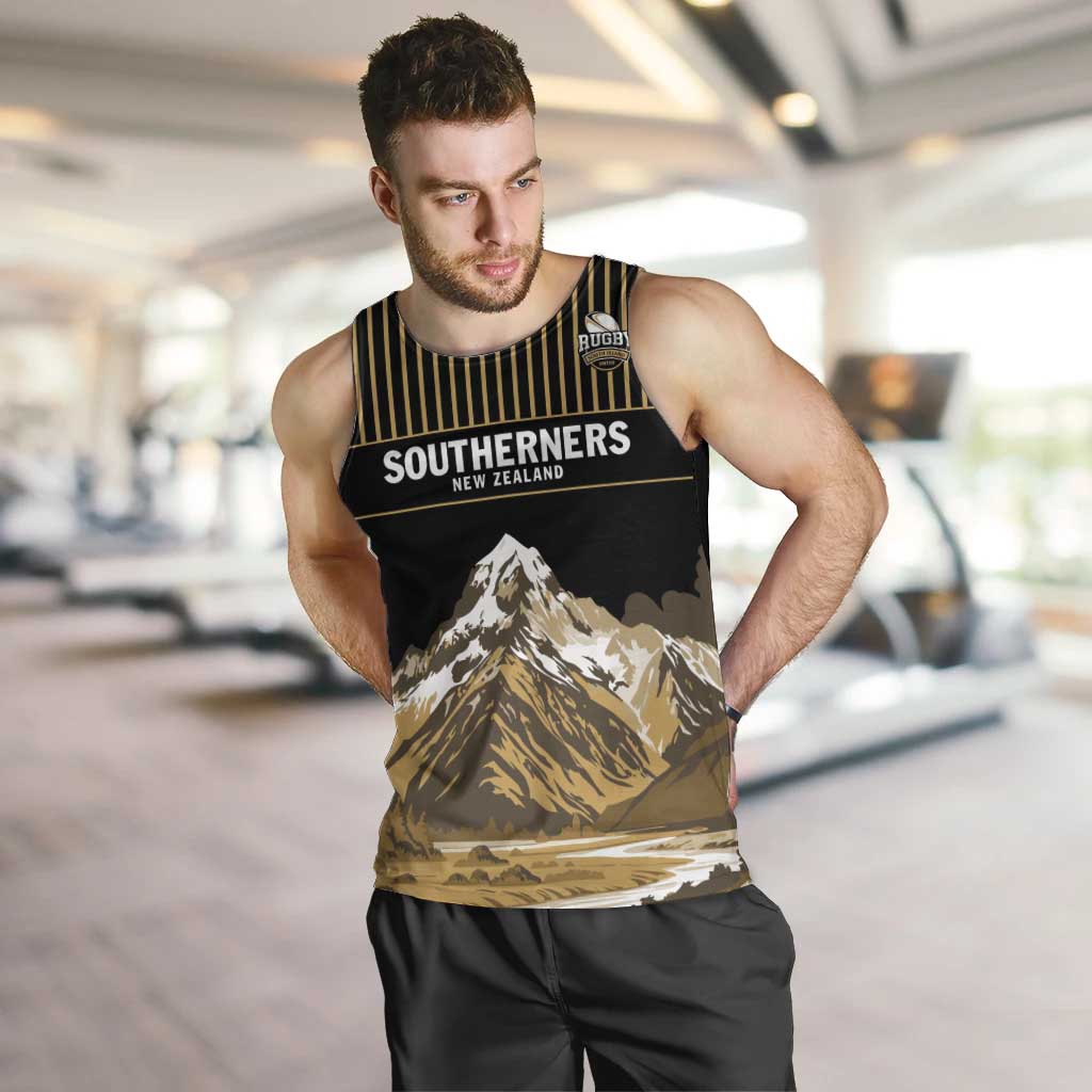 Custom Oceania Football NZ South Island Men Tank Top Minimal Mount Cook Silhouette LT9 Black - Polynesian Pride
