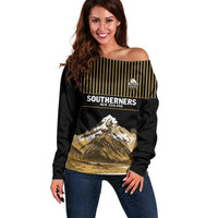 Custom Oceania Football NZ South Island Off Shoulder Sweater Minimal Mount Cook Silhouette LT9 Women Black - Polynesian Pride