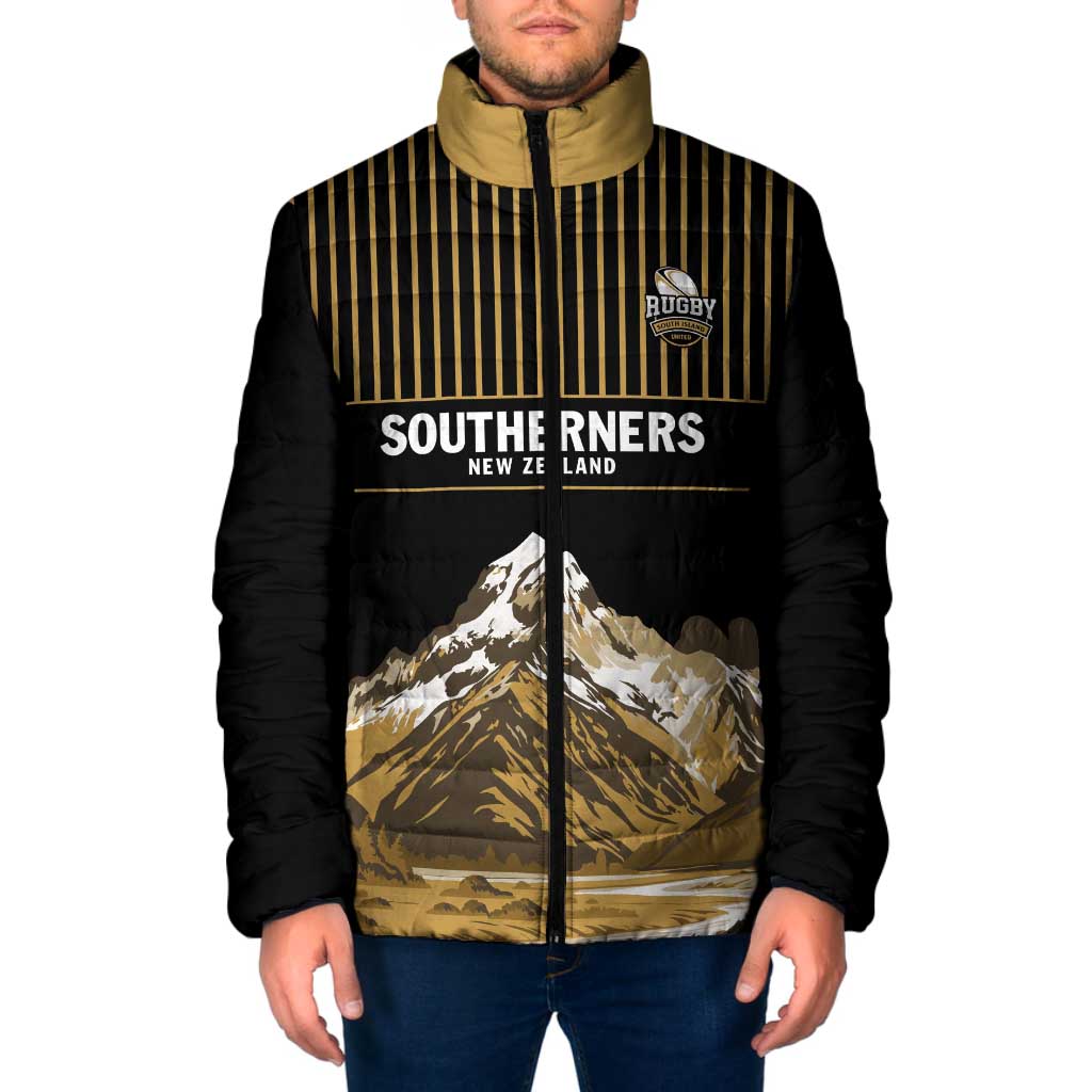 Custom Oceania Football NZ South Island Padded Jacket Minimal Mount Cook Silhouette LT9 Men Black - Polynesian Pride