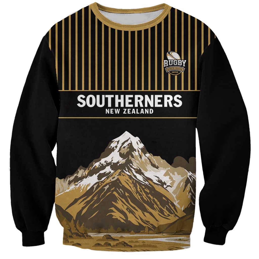 Custom Oceania Football NZ South Island Sweatshirt Minimal Mount Cook Silhouette LT9 Unisex Black - Polynesian Pride