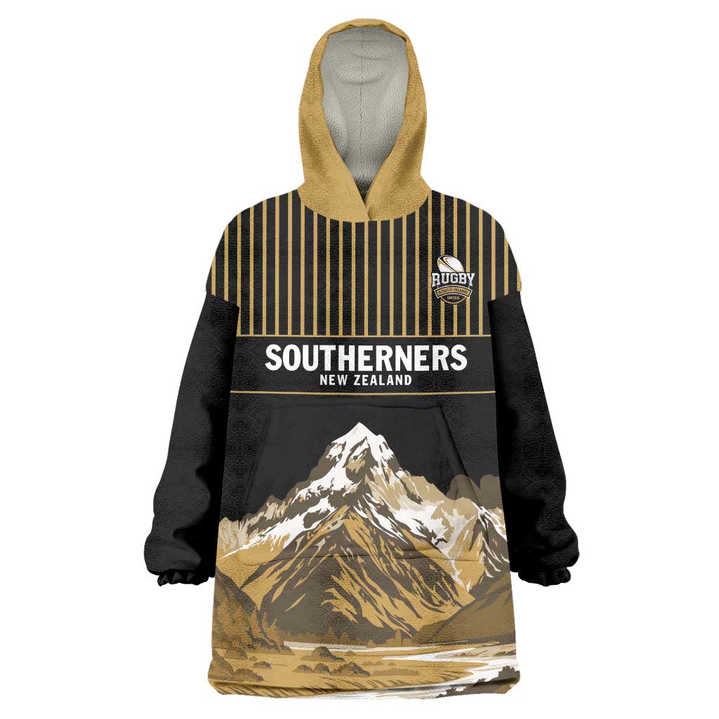 Custom Oceania Football NZ South Island Wearable Blanket Hoodie Minimal Mount Cook Silhouette LT9 One Size Black - Polynesian Pride