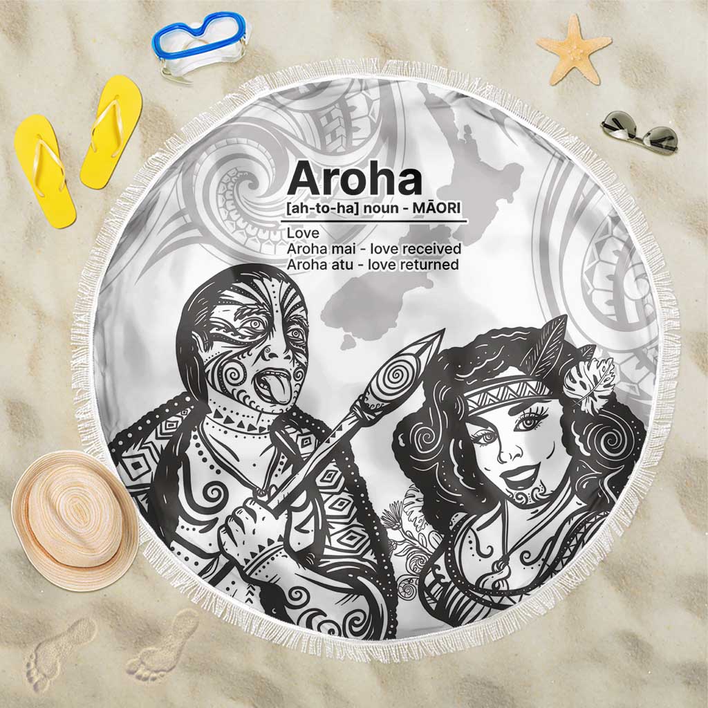 Aroha Maori Language Beach Blanket Te Reo Maori Inspired Art LT9 One Size 150cm white - Polynesian Pride