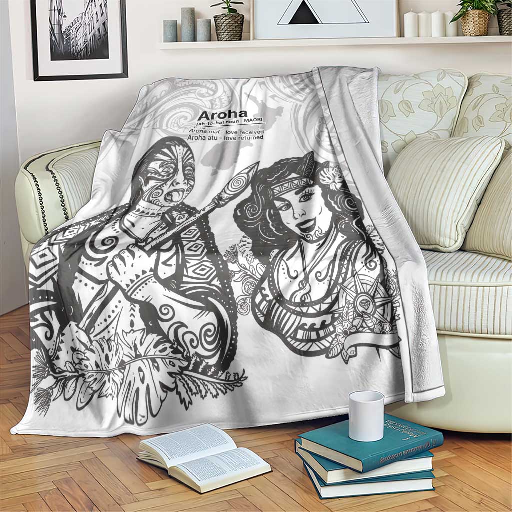 Aroha Maori Language Blanket Te Reo Maori Inspired Art LT9 white - Polynesian Pride