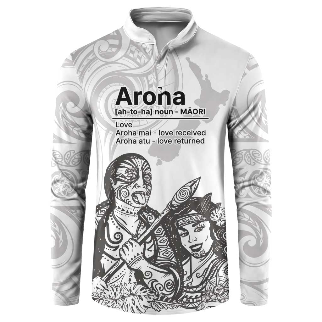 Aroha Maori Language Button Sweatshirt Te Reo Maori Inspired Art LT9 white - Polynesian Pride