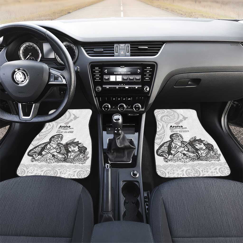 Aroha Maori Language Car Mats Te Reo Maori Inspired Art LT9 Set 2pcs - Front white - Polynesian Pride