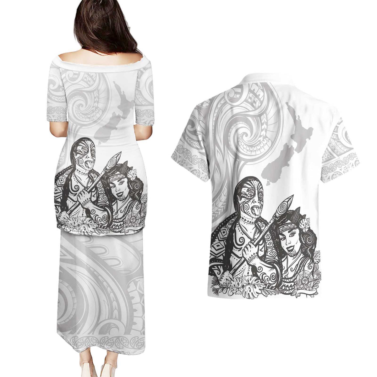 Aroha Maori Language Couples Matching Puletasi and Hawaiian Shirt Te Reo Maori Inspired Art LT9 - Polynesian Pride