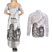 Aroha Maori Language Couples Matching Summer Maxi Dress and Long Sleeve Button Shirt Te Reo Maori Inspired Art LT9 - Polynesian Pride