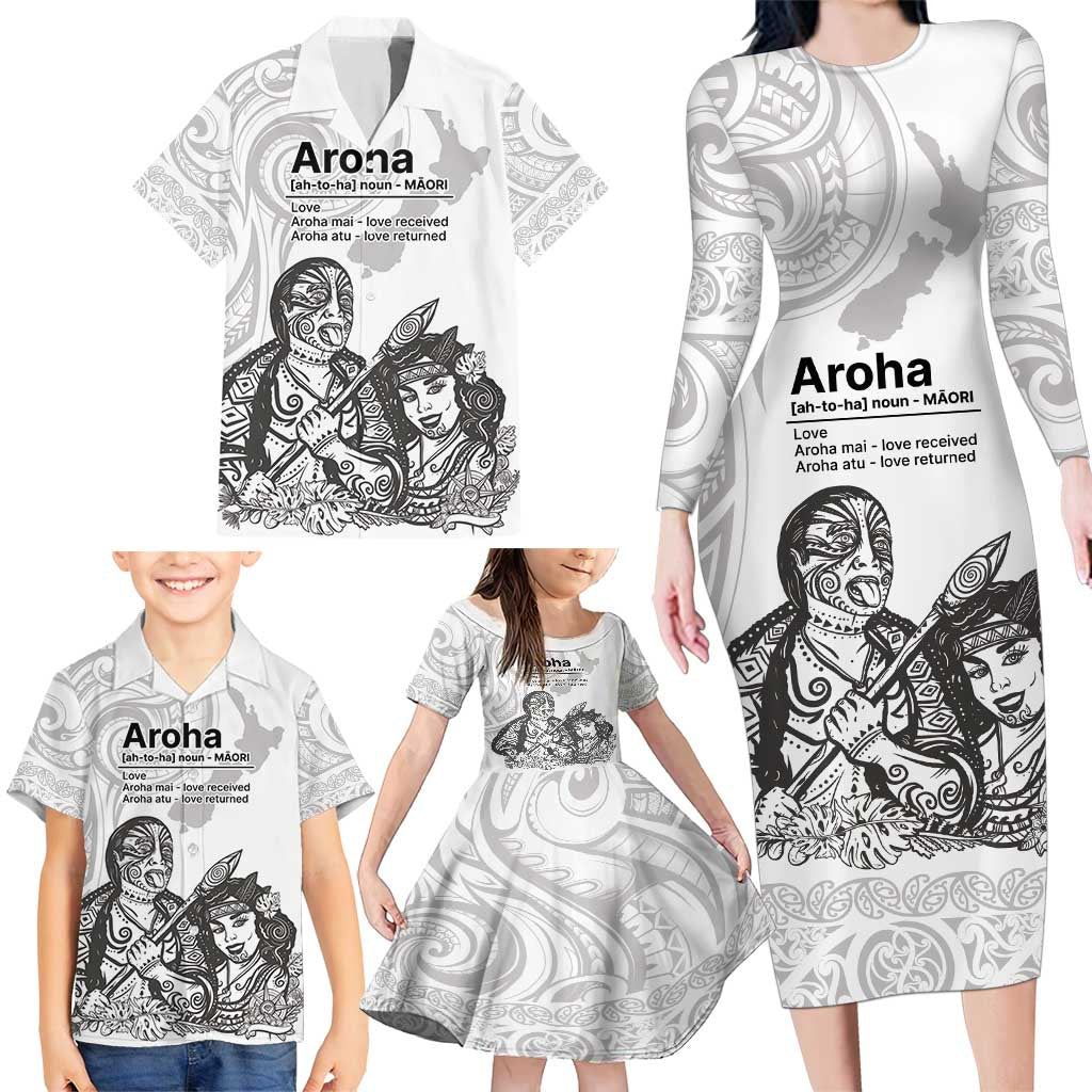 Aroha Maori Language Family Matching Long Sleeve Bodycon Dress and Hawaiian Shirt Te Reo Maori Inspired Art