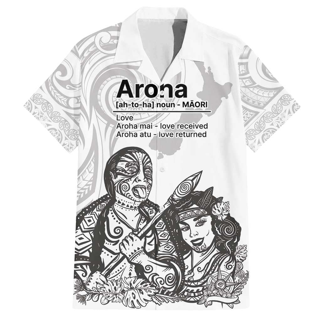 Aroha Maori Language Family Matching Long Sleeve Bodycon Dress and Hawaiian Shirt Te Reo Maori Inspired Art LT9 Dad's Shirt - Short Sleeve white - Polynesian Pride
