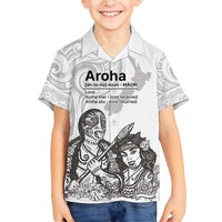 Aroha Maori Language Family Matching Long Sleeve Bodycon Dress and Hawaiian Shirt Te Reo Maori Inspired Art LT9 Son's Shirt white - Polynesian Pride