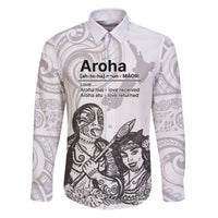 Aroha Maori Language Family Matching Puletasi and Hawaiian Shirt Te Reo Maori Inspired Art LT9 Dad's Shirt - Long Sleeve white - Polynesian Pride