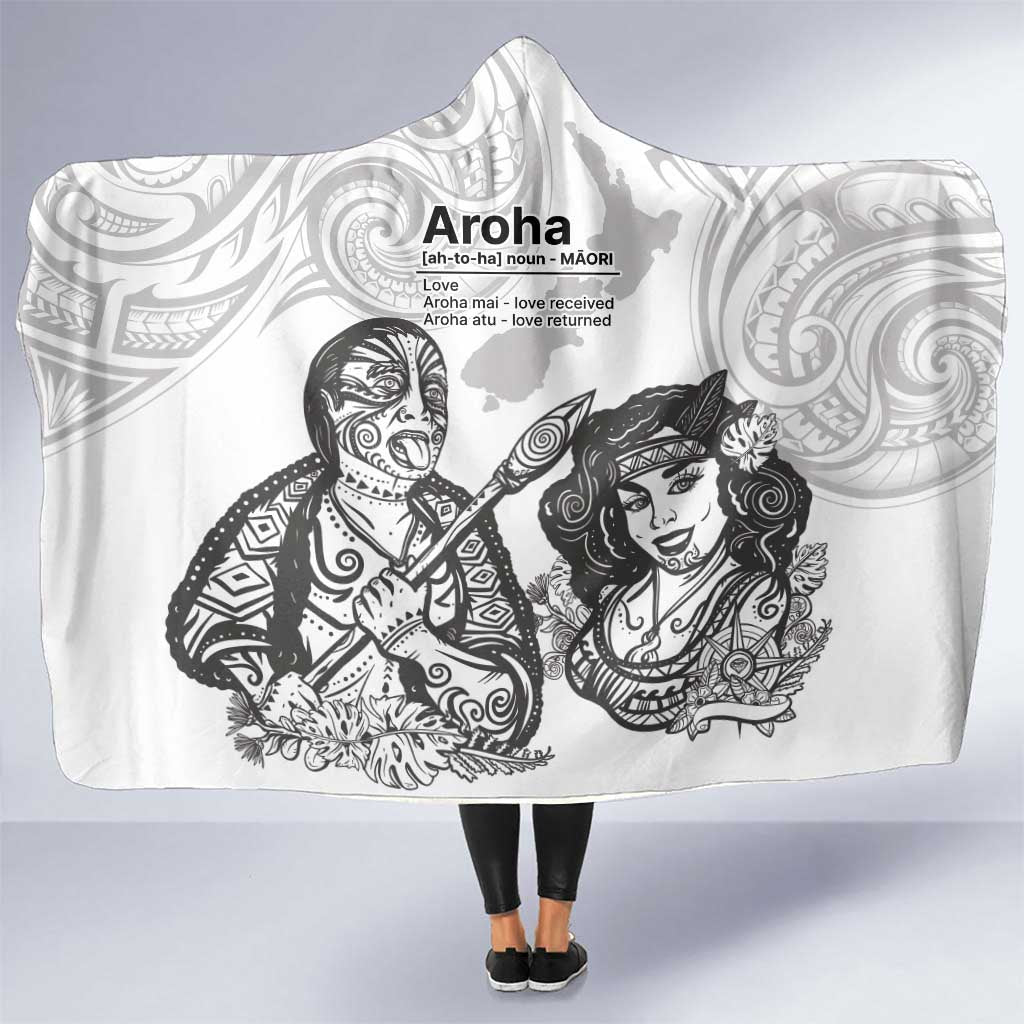 Aroha Maori Language Hooded Blanket Te Reo Maori Inspired Art LT9 One Size white - Polynesian Pride