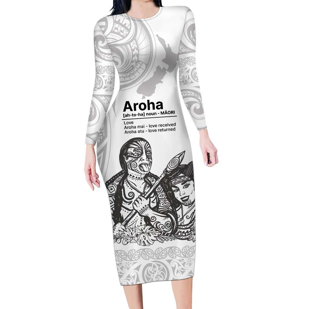 Aroha Maori Language Long Sleeve Bodycon Dress Te Reo Maori Inspired Art
