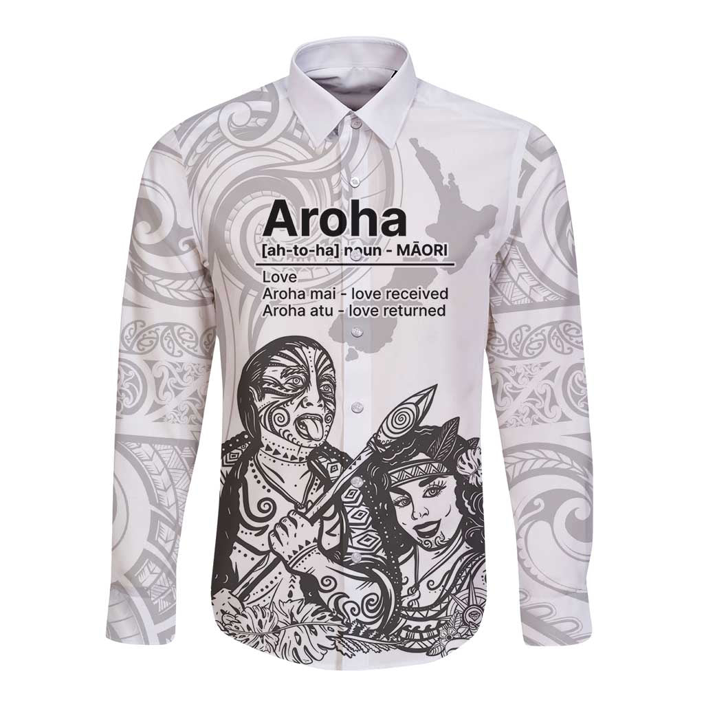 Aroha Maori Language Long Sleeve Button Shirt Te Reo Maori Inspired Art