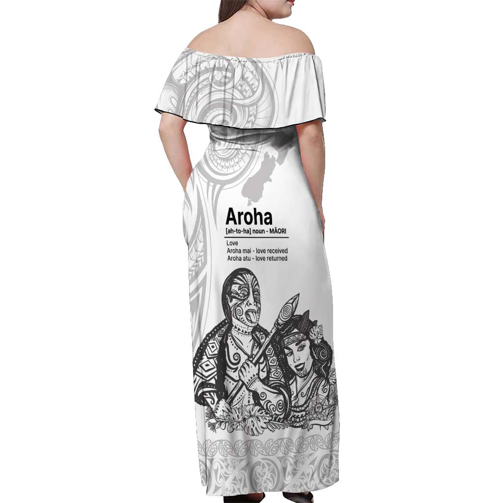 Aroha Maori Language Off Shoulder Maxi Dress Te Reo Maori Inspired Art LT9 - Polynesian Pride
